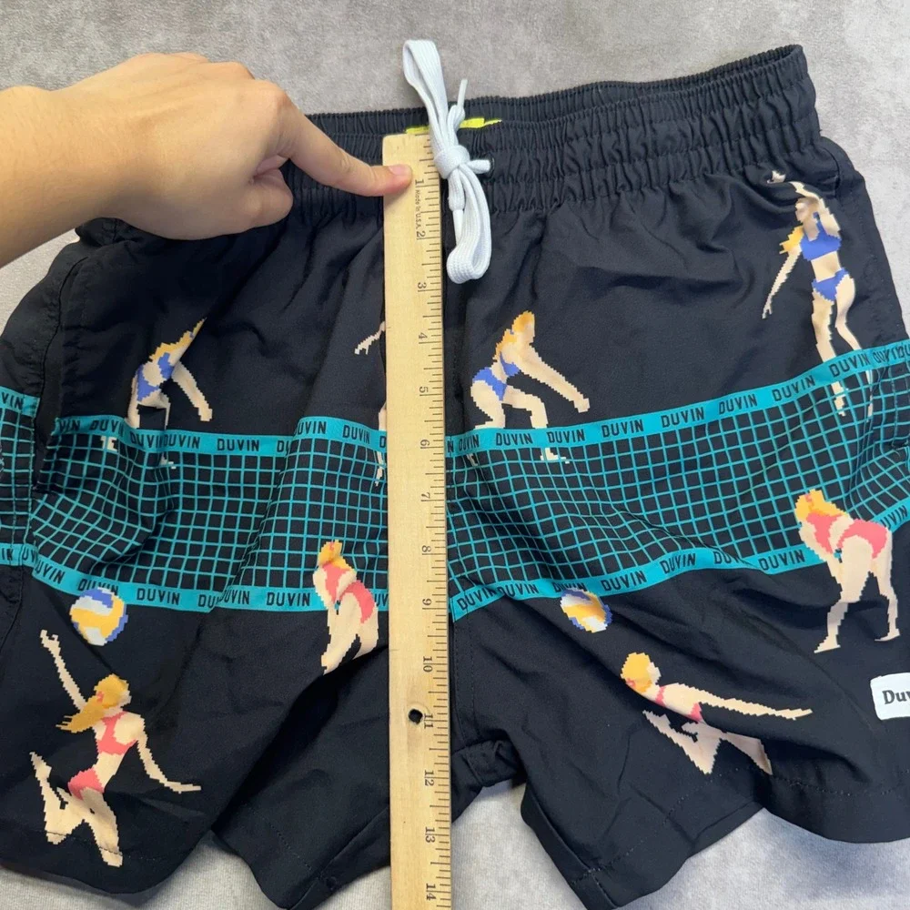 Duvin Design Co Mens Pixel Volleyball Swim Trunks Black Size M